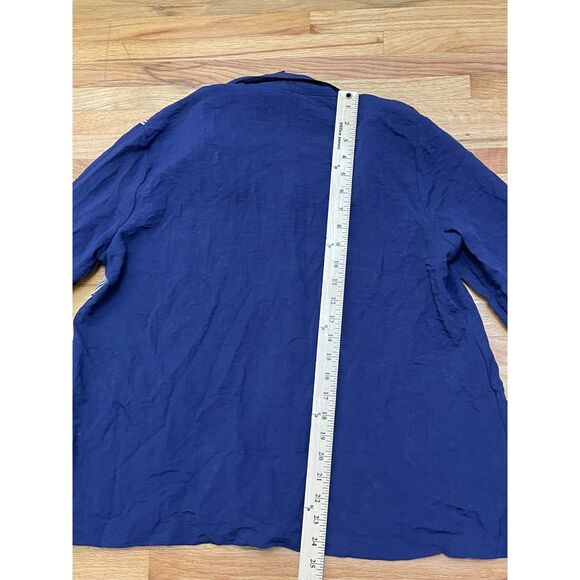 Ali Miles Women's PL Blue Button-Up Rayon Tunic Shirt Crinkled Abstract Artsy - Picture 7 of 10